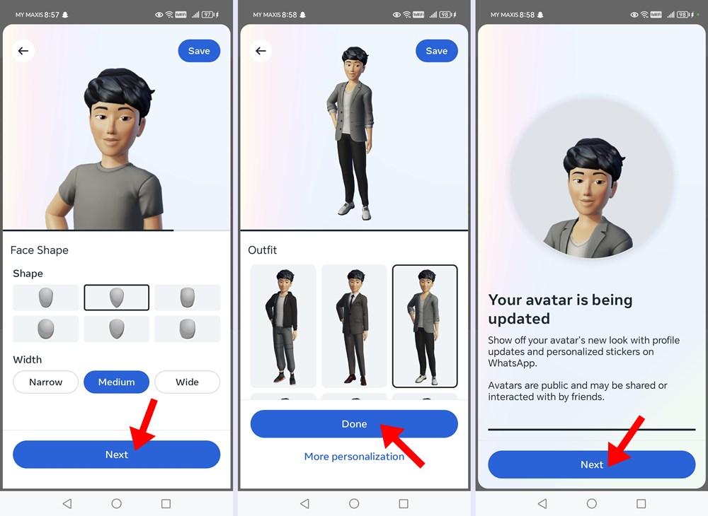 Choose your face shape and outfit. Finally tap on 
