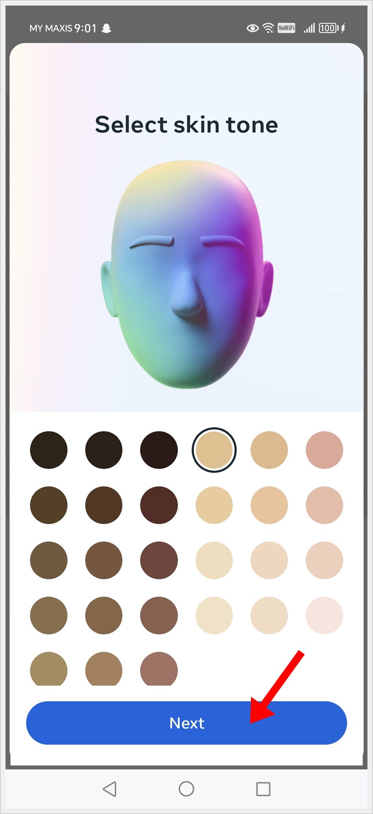 Select skin tone and tap on the 