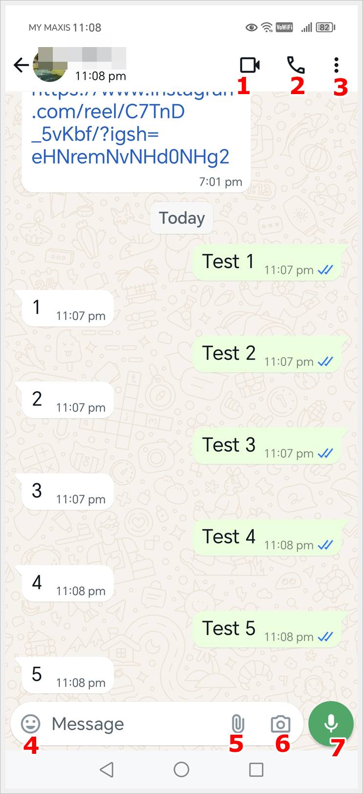 The meanings of various symbols and icons on the WhatsApp chat thread.