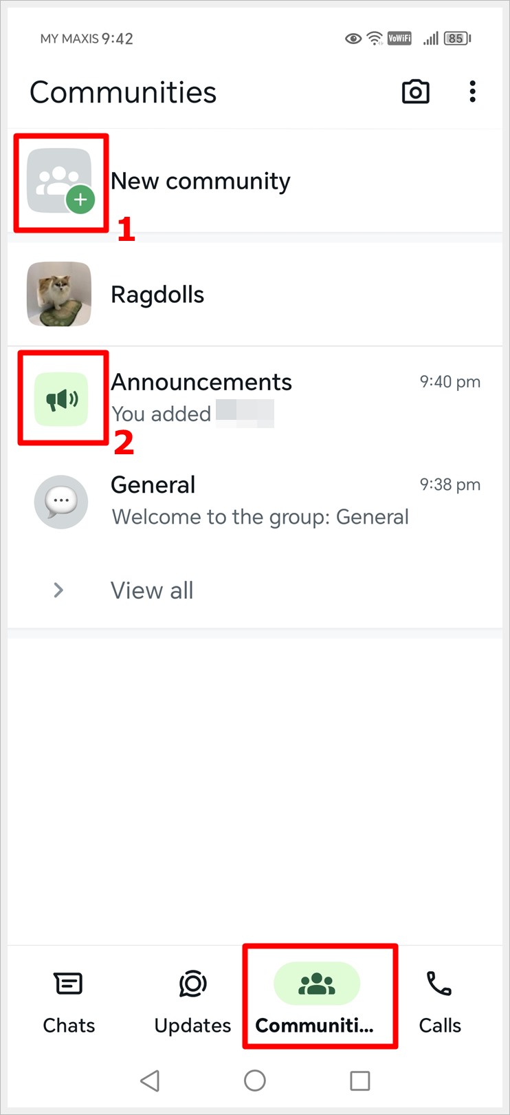 WhatsApp Communities page (Represented by the 3-Person Icon) Symbols & Icons Meaning.