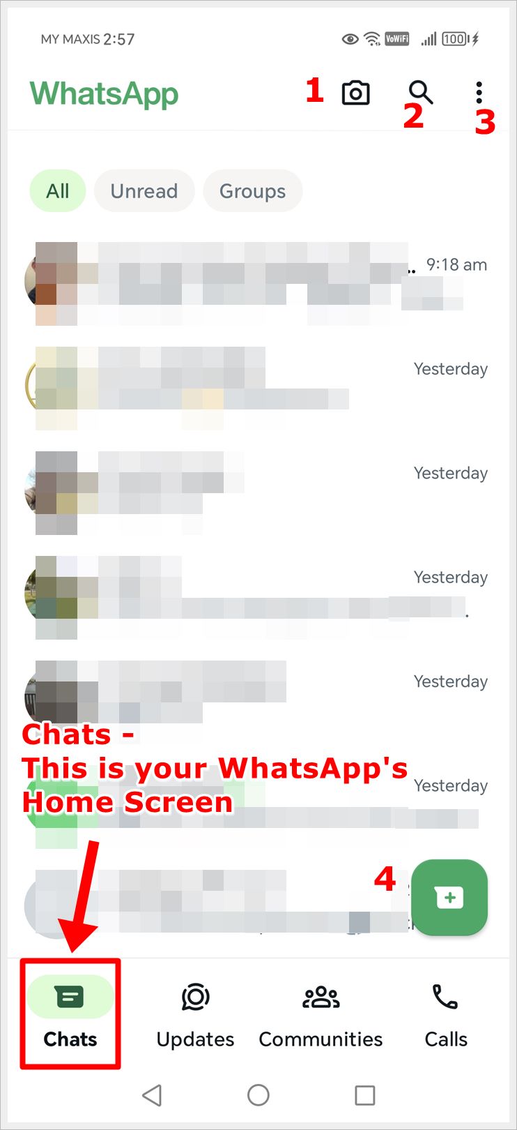 WhatsApp Home Screen (Represented by The 