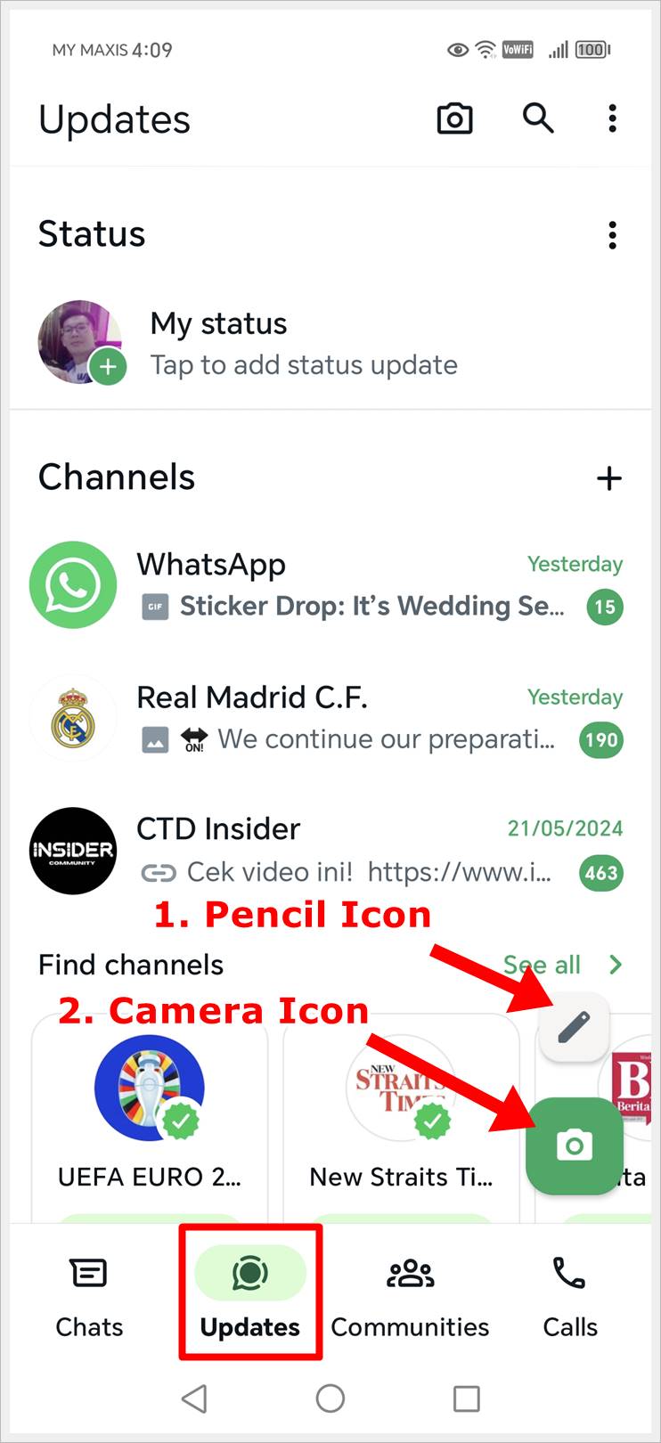 WhatsApp Updates Screen (Represented by the 