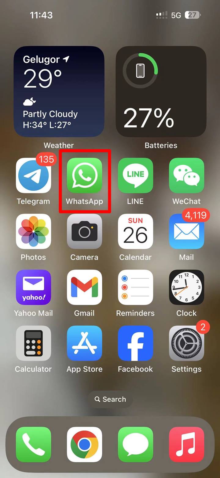 Screenshot of an iPhone screen with the WhatsApp app