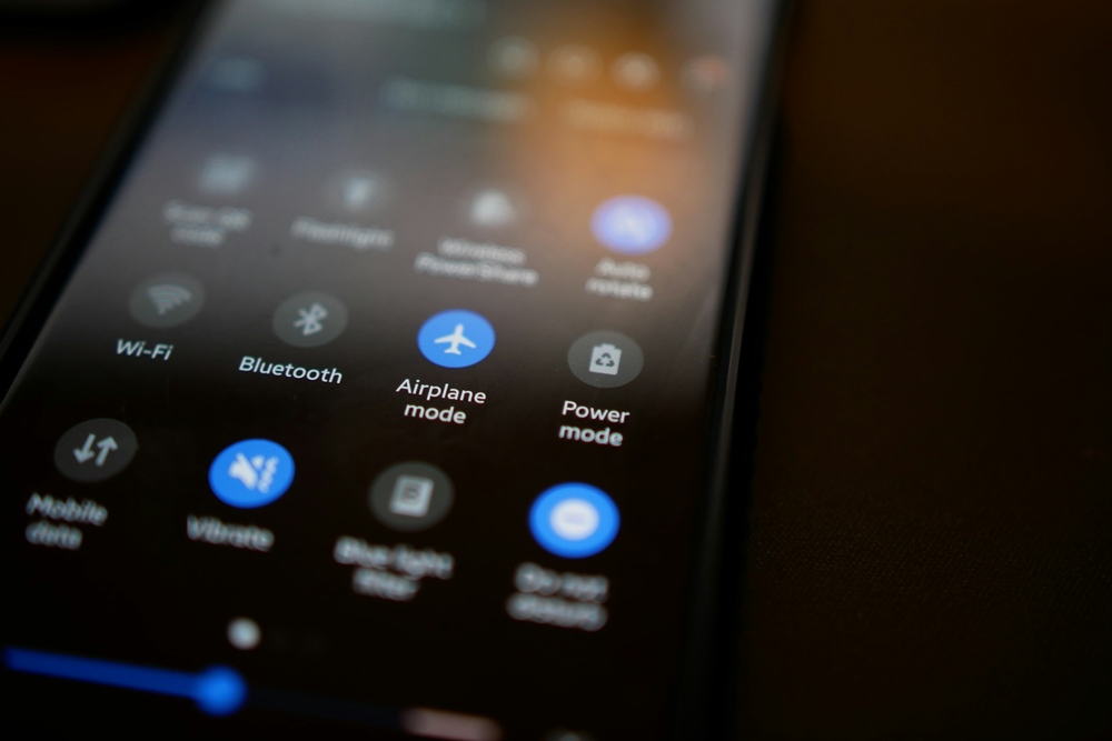 This photo depicts a smartphone with airplane mode turned on, Wi-Fi and Bluetooth turned off.