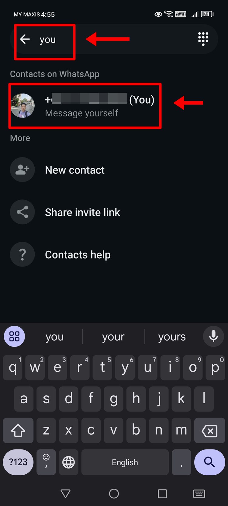 Send WhatsApp without saving the number (Search for 