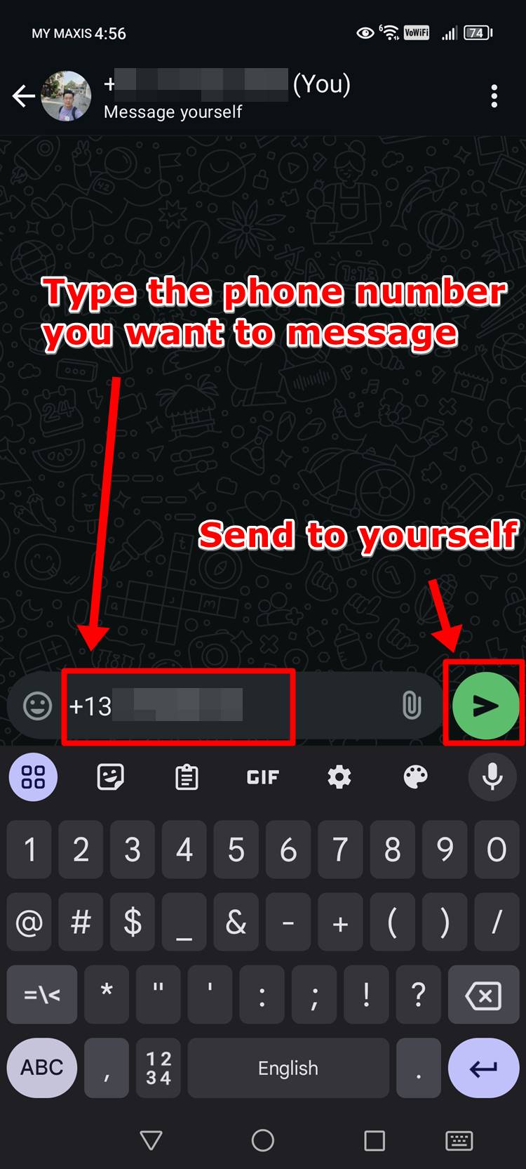 Type the number as a message and send it to yourself