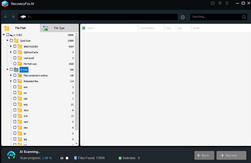 RecoveryFox AI Quick Scan mode