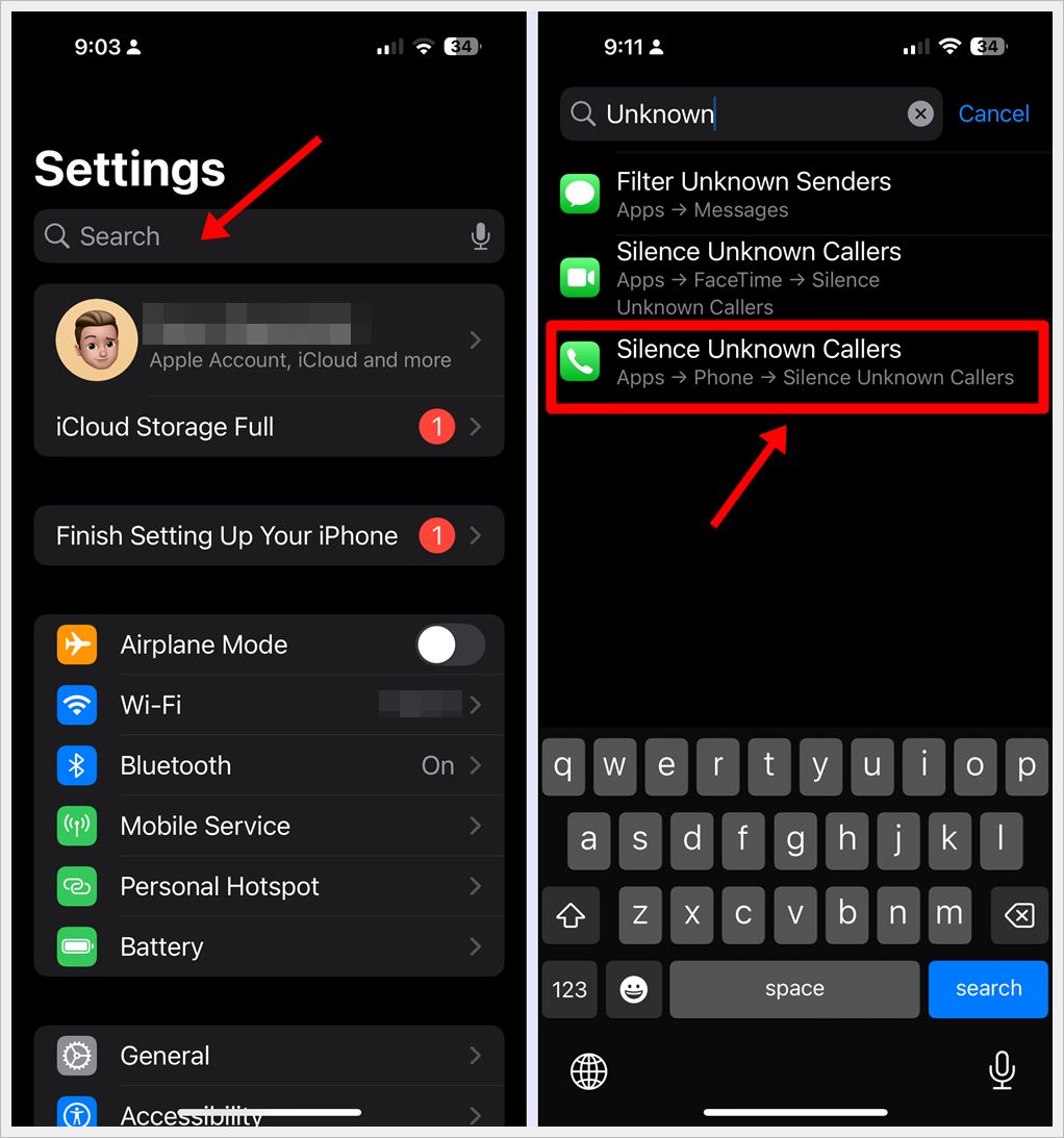 Silence Unknown WhatsApp Calls (iPhone) - Search for Silence Unknown Callers