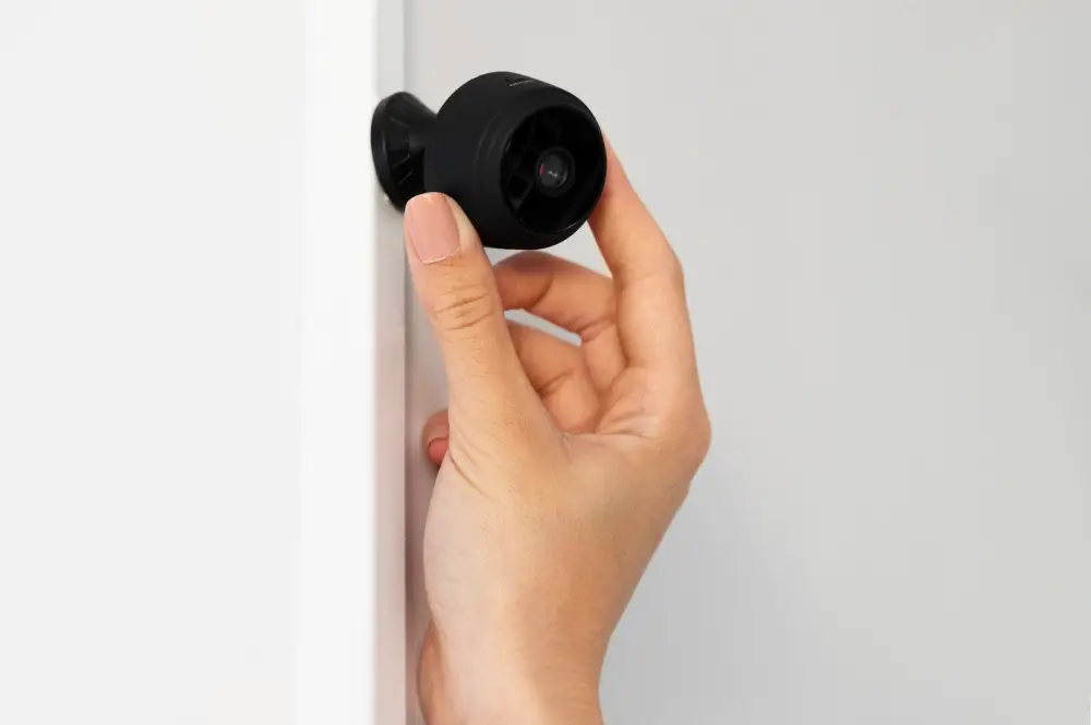 Close up hand holding camera - Installing a PC based home security camera system