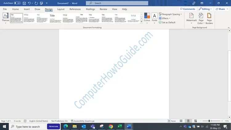 Inserting the word 'ComputerHowtoGuide.com' as watermark in this sample word document