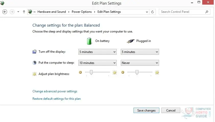 change computer power settings