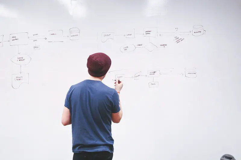 man writing on white board