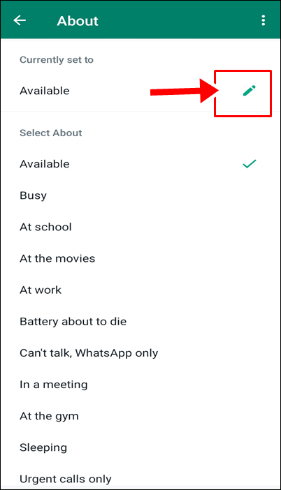 status lines for whatsapp: about page