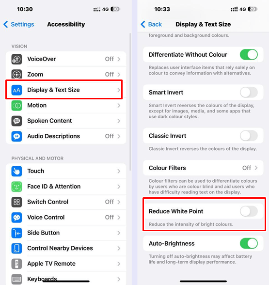 how to fix iphone screen flickering: disable reduce white point