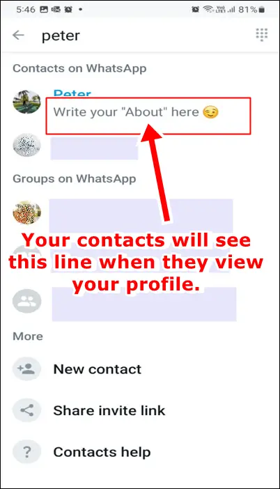 Your contacts will see this line when they view your profile.