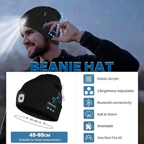Best Tech Gadget Gifts for Men That They Can Use Every Day: Bosttor Bluetooth Beanie Hat with Light