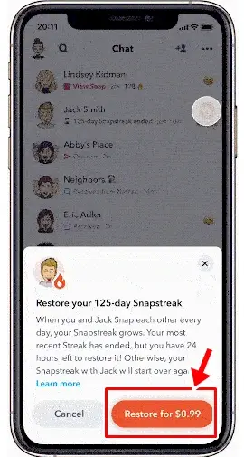 Restore subsequent Snapstreaks for 99 cents each