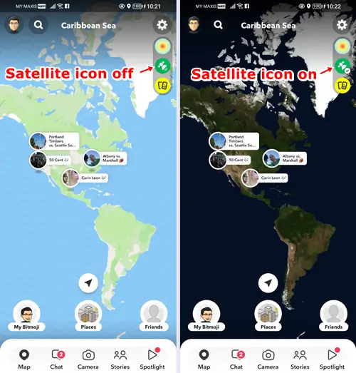 Meanings of Various Snapchat Symbols, Icons, Emojis (Explained): Toggle On/Off the Satellite Icon.