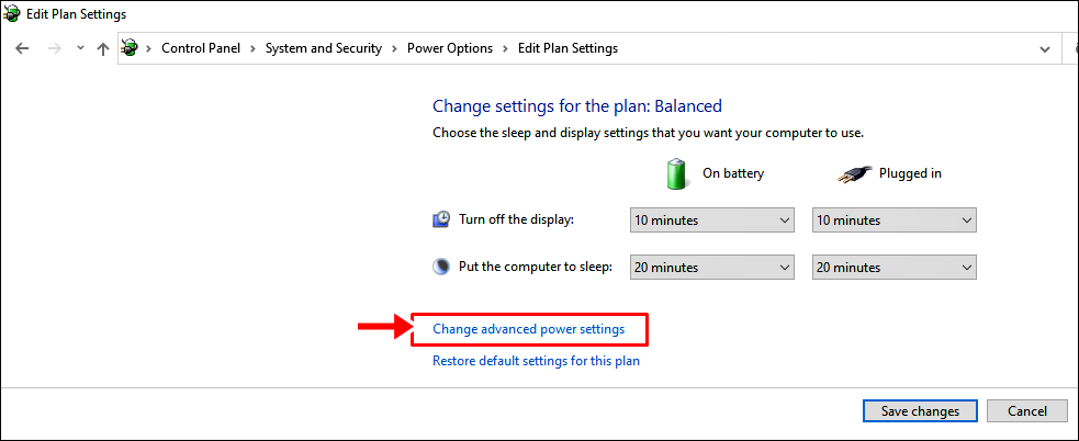 How to Fix PC Randomly Restarts: Click 'Change advanced power settings.'