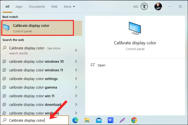 Windows Search for Calibrate display color to access the Windows built-in color calibration tool.