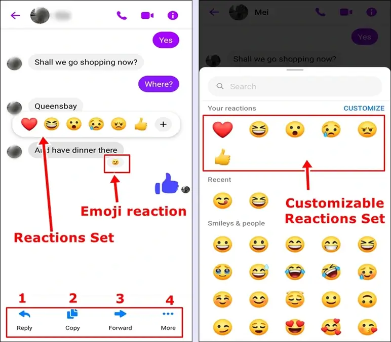 Meanings of emoji reactions on Facebook Messenger