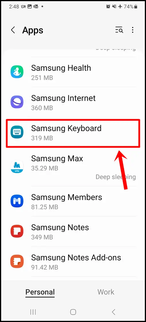 Checking Microphone Permission on Samsung Keyboard: Look for "Samsung Keyboard" and Tap on it.