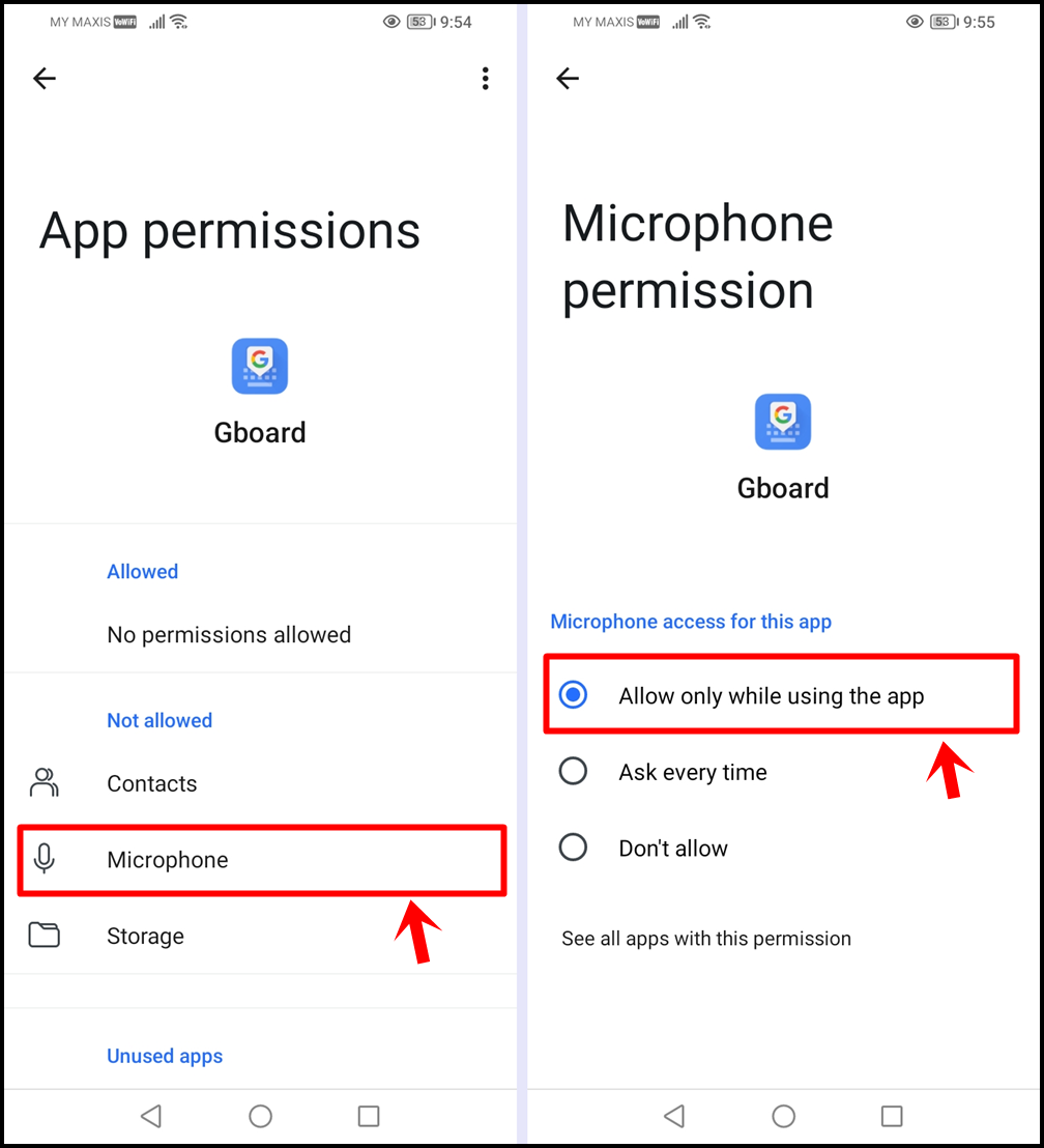 Fix 'No permission to enable: Voice typing' error on Android - Checking Microphone Permission on Gboard: Grant Microphone the necessary permission.