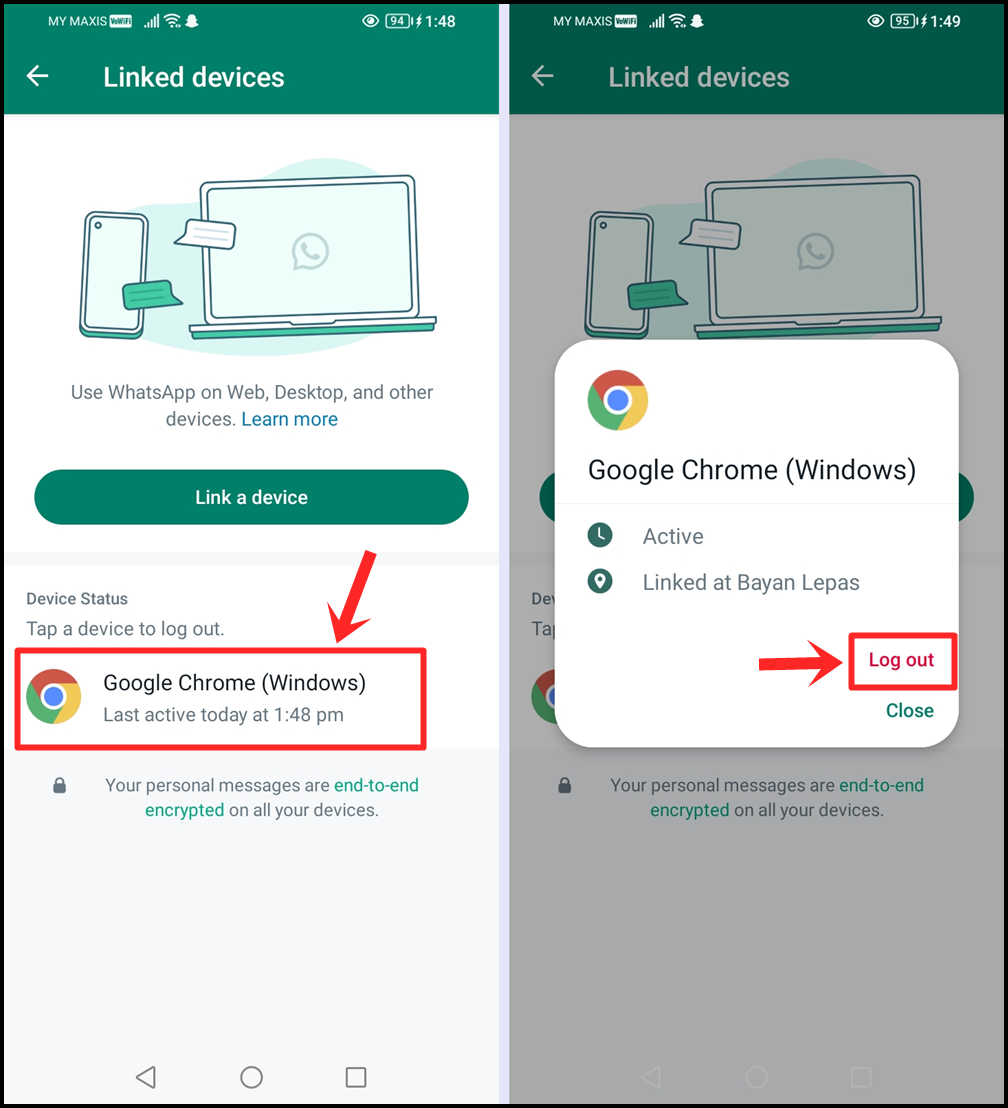 Log out WhatsApp Web: To log out from WhatsApp Web, first, tap the browser icon on your phone, and then tap "Log Out."