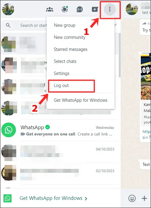 Logging out WhatsApp Web from computer.
