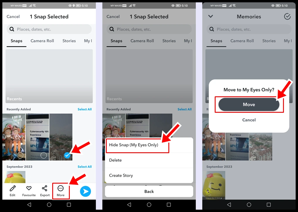 How to Move Snaps in "My Eyes Only" on Snapchat: Move Snaps from Memories to My Eyes Only