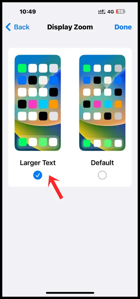 Opt for "Larger Text" to enlarge icons and text on your iPhone.