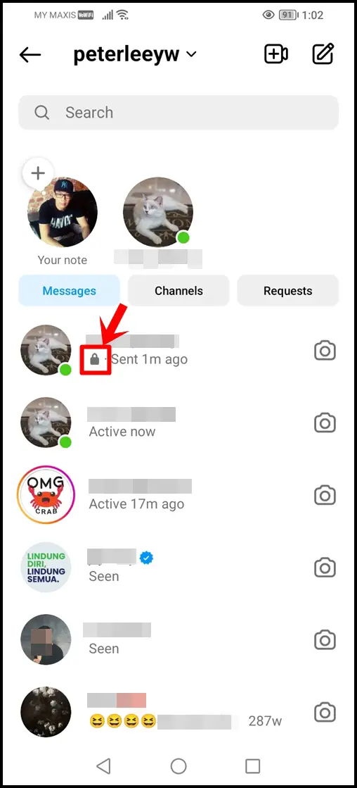 This image shows an encrypted chat on Instagram Chats. It has a Padlock Icon next to it, indicating the message is encrypted.