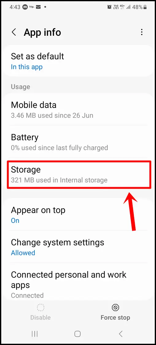 Clearing Cache and Data of Samsung Keyboard: Tap on "Storage".