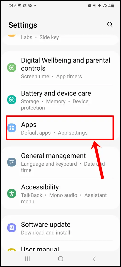 Clearing Cache and Data of Samsung Keyboard: Go to "Apps" in the Settings.