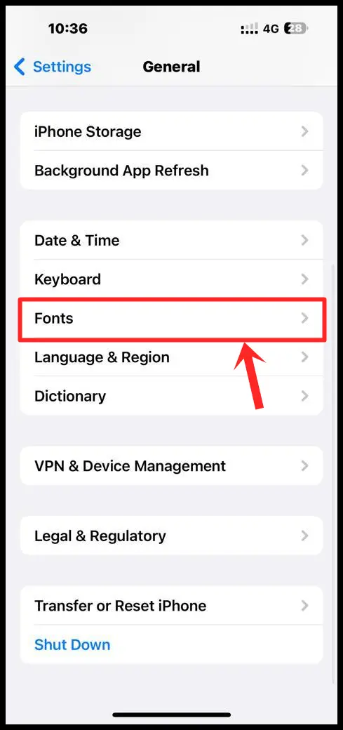 In "General", select "Fonts" and choose a font type that you like and find clear.