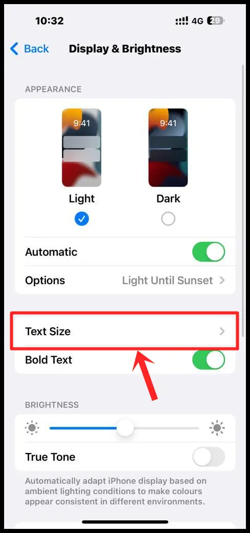 Select "Text Size"