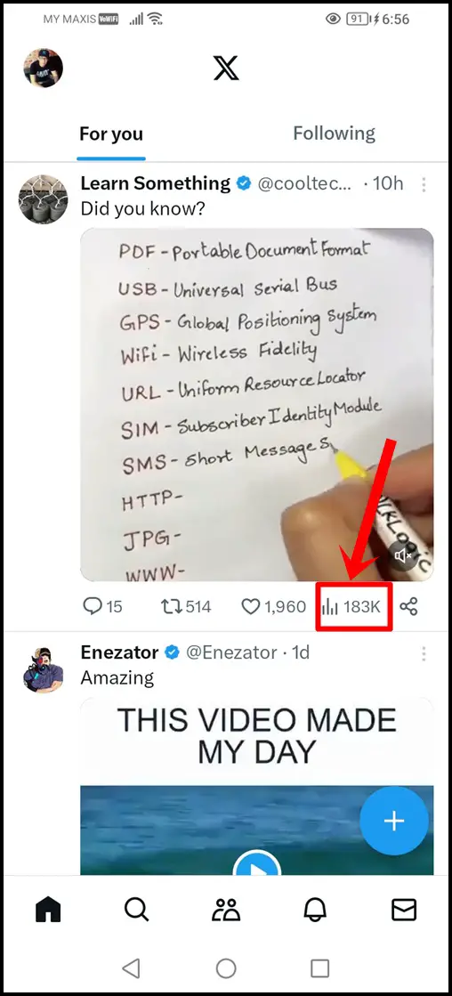 The meanings of X's (Twitter) symbols and icons: This image shows an X's post/tweet. The Number of Views Symbol is highlighted.