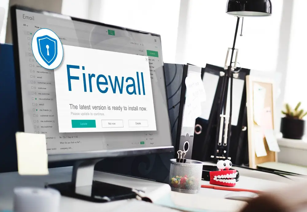 Online Security Tips You Can't Afford to Ignore: This photo shows a computer screen with a Firewall anti-virus alert.