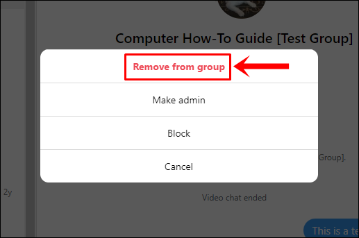This image shows a pop up alert with numerous options. The "Remove from group" option is highlighted.