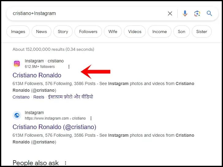 How to Find Someone on Instagram Without Their Username: This image shows the Google search results for a particular Instagram user.