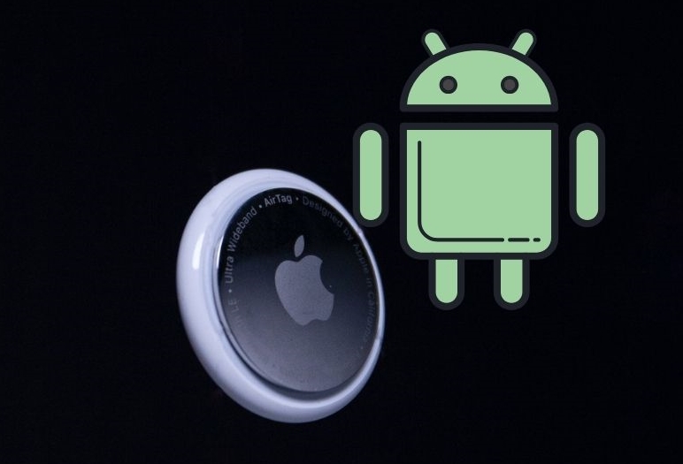 Track Apple AirTags on Android: This image shows an Apple AirTag and an Android logo.