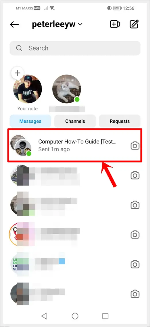 This image displays the Instagram's Direct Message screen. An Instagram Group Chat is highlighted.