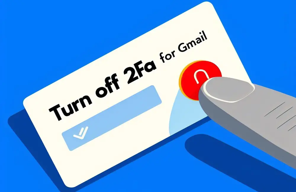 This illustration depicts a finger pressing the 'Turn off 2FA for Gmail' button.