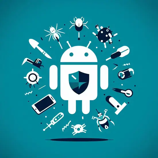 This image shows an Android logo is being attacked by malware.