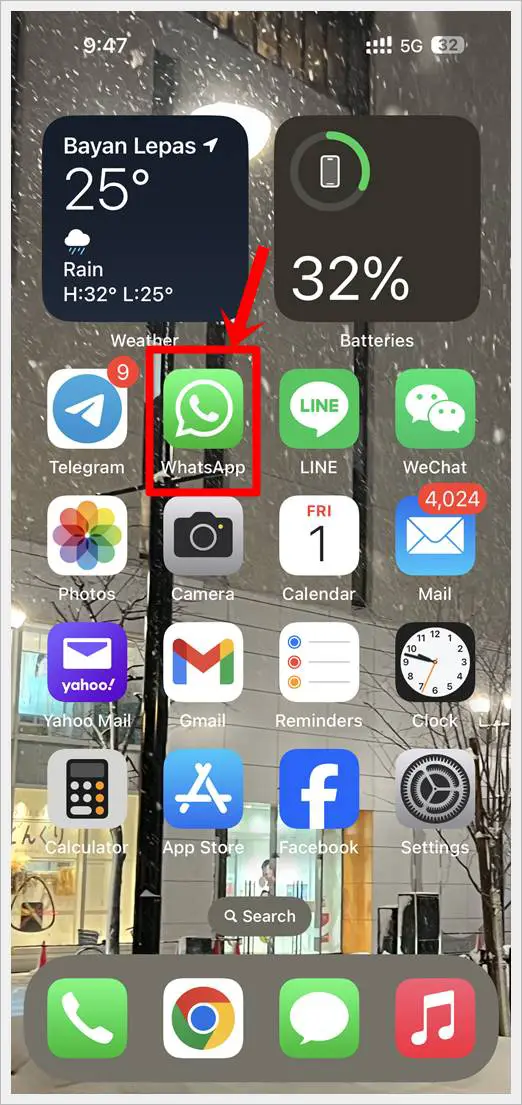 Hide WhatsApp Profile Picture: This image shows a screenshot of an iPhone. The WhatsApp App icon is highlighted.