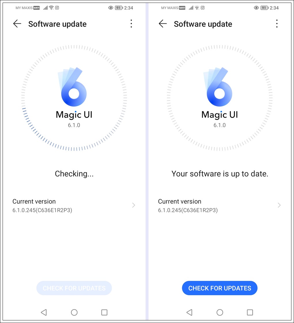 Fix ghost touch on Android phones: This image shows a screenshot of an Android phone's 'Software Update' page. It shows that the phone's software is up to date.