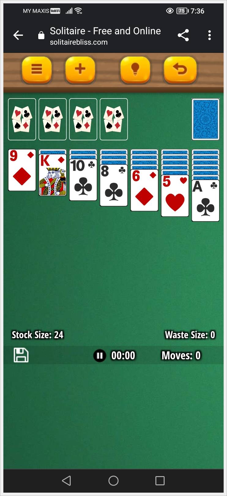 Google and Microsoft games alternatives; This is a mobile screenshot of the game Solitaire Bliss.