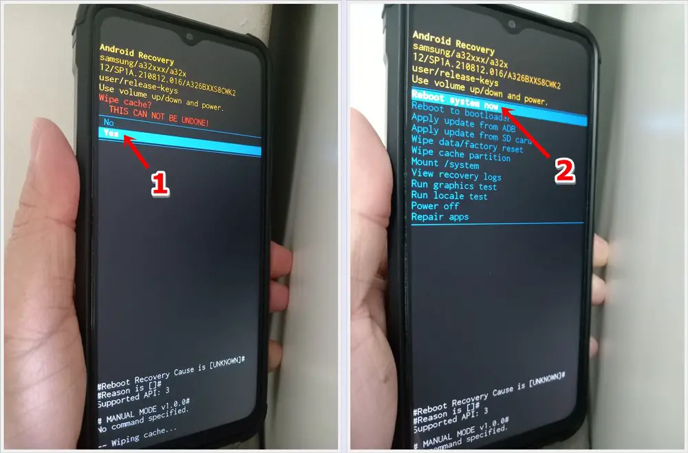 How to get rid of ghost touch on Android phones: This photo shows the steps to wipe cache partition in Android Recovery mode on an Android phone.