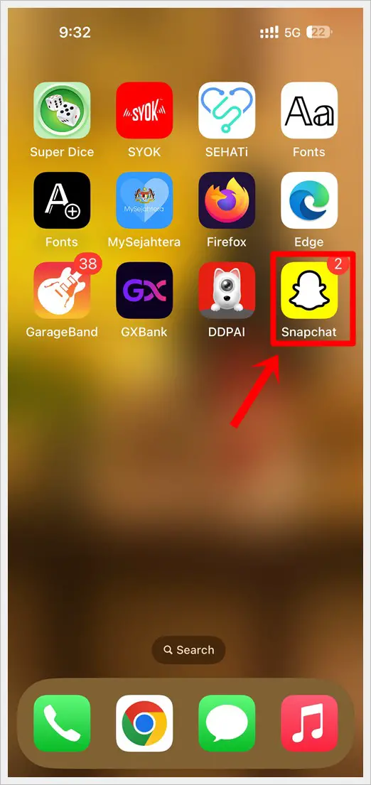 This image shows a screenshot from an iPhone screen, with the Snapchat app icon highlighted.