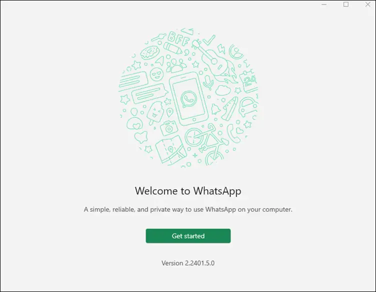 This photo shows a screenshot of the WhatsApp 'Welcome' page on a Windows PC.